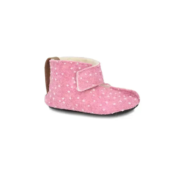 Omaking Kaku Pink with dots - zapatillas de casa respetuosas infantiles calientes de lana rosas