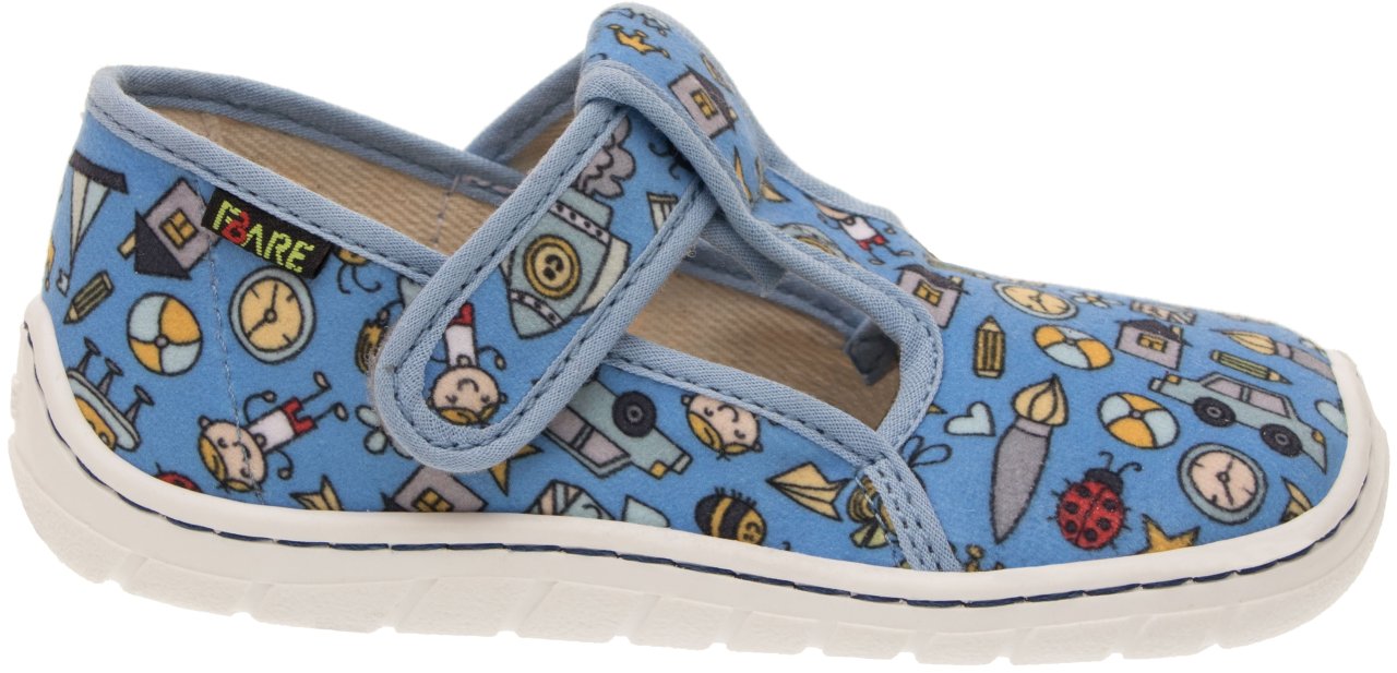 Fare Bare Slippers Light Blue - Zapatillas de casa barefoot infantiles azules con estampado de dibujitos