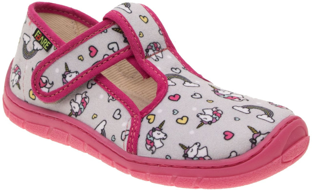 Fare Bare Slippers Grey Unicorns - Zapatillas de casa barefoot infantiles grises con estampado de unicornios