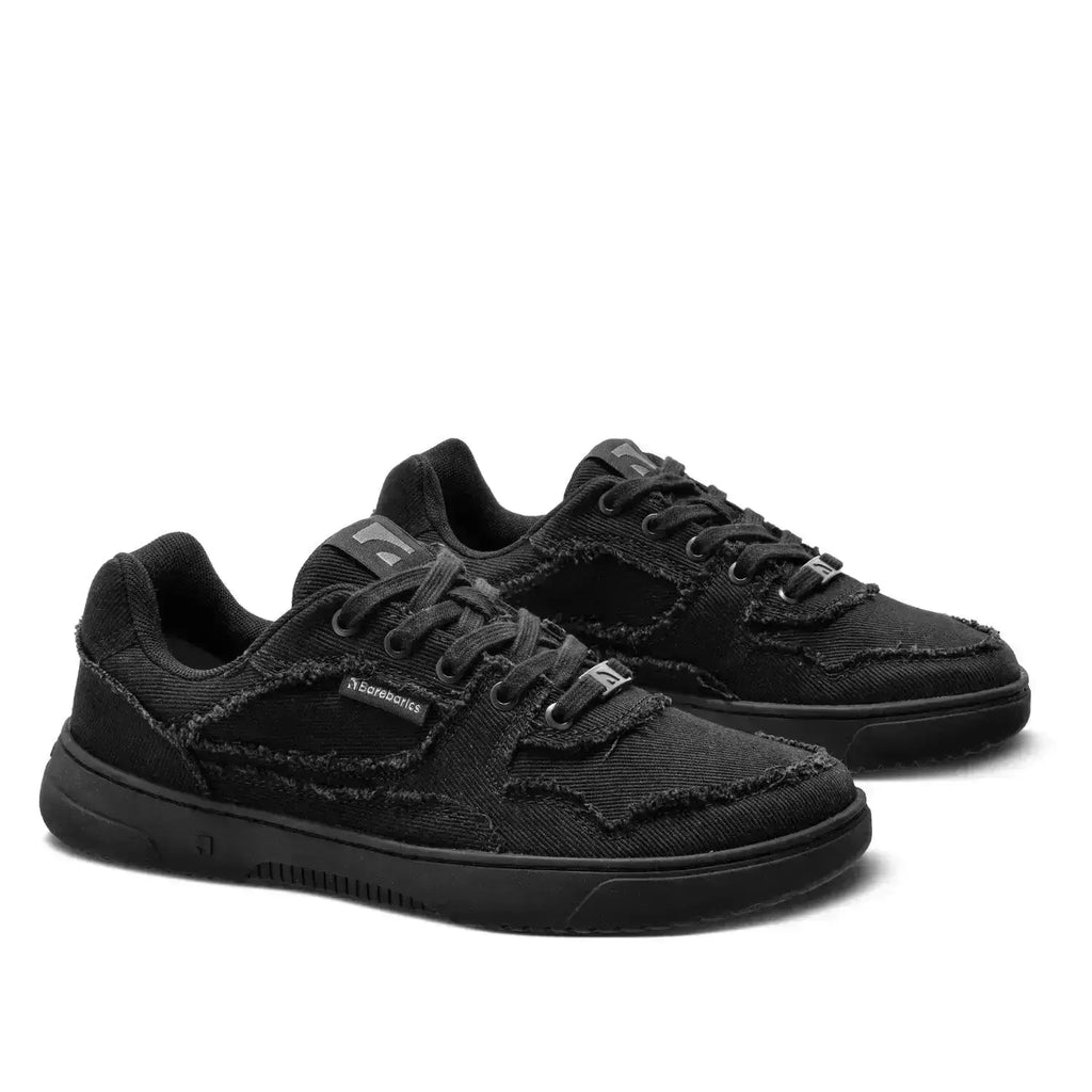 Barebarics - Zing All Black Denim - Zapatillas barefoot unisex negras de tela vaquera