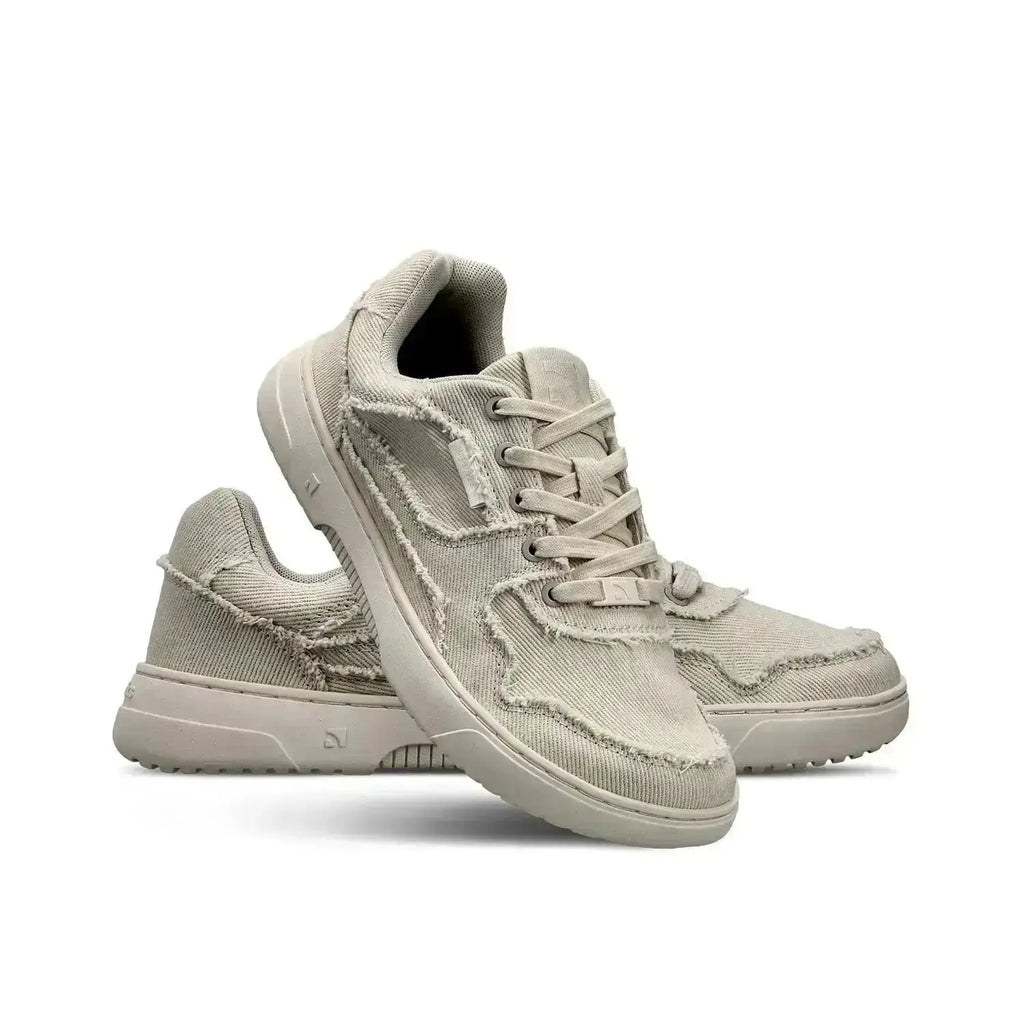 Barebarics - Zing Cream White Denim - Zapatillas barefoot unisex beige de tela vaquera