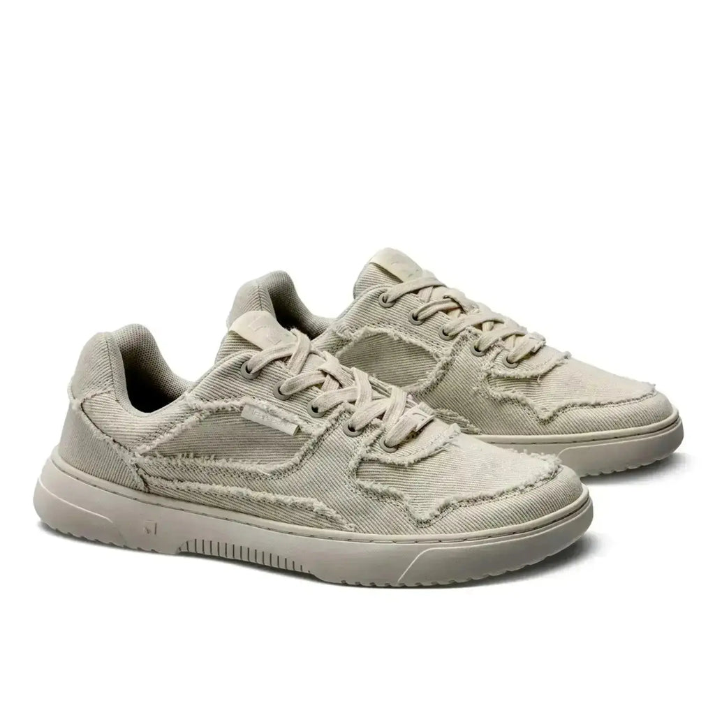 Barebarics - Zing Cream White Denim - Zapatillas barefoot unisex beige de tela vaquera