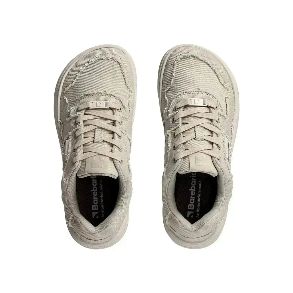 Barebarics - Zing Cream White Denim - Zapatillas barefoot unisex beige de tela vaquera