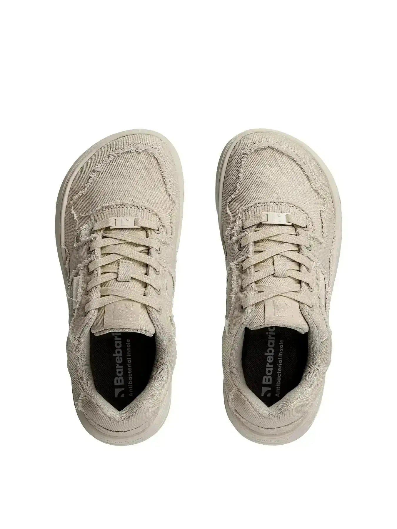 Barebarics - Zing Cream White Denim - Zapatillas barefoot unisex beige de tela vaquera