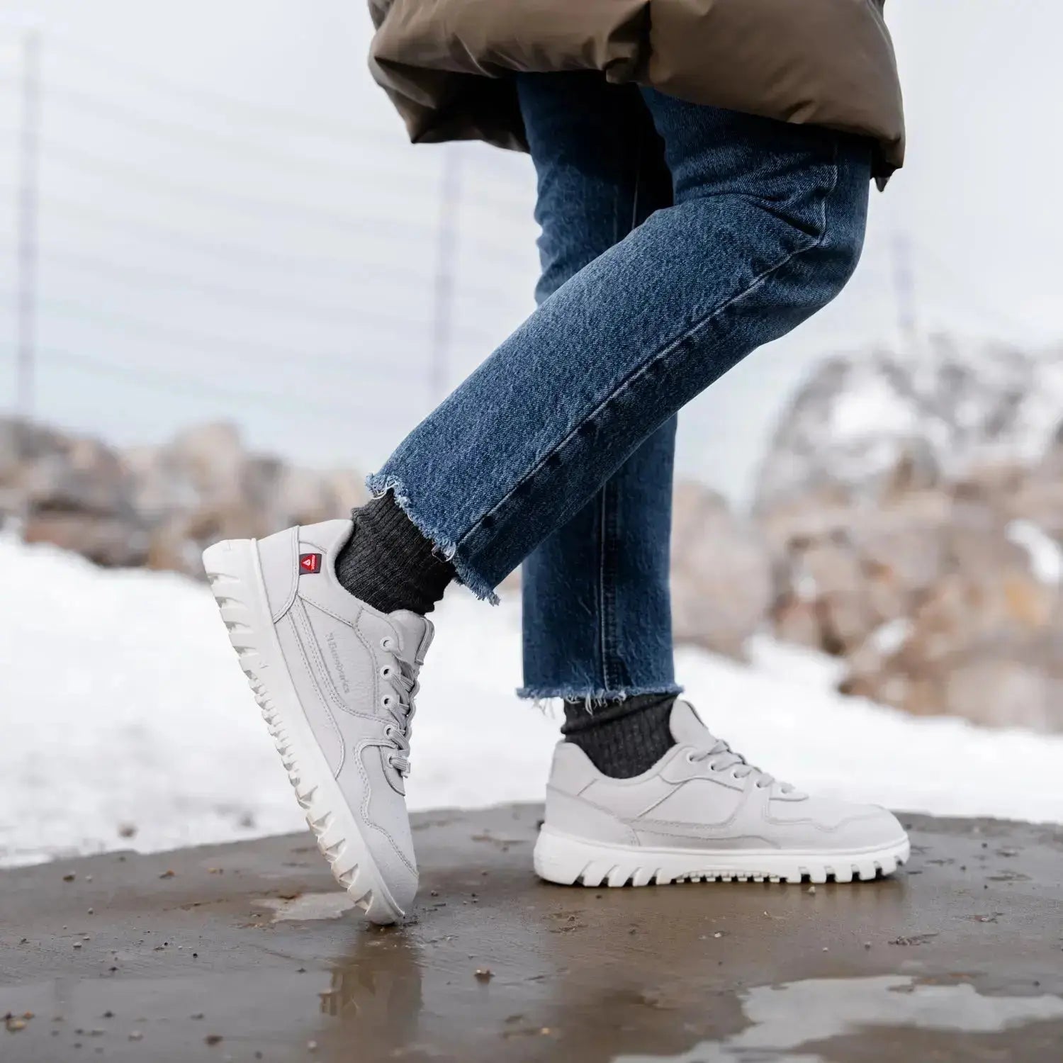 Barebarics - Zing Frost Light Grey - Zapatillas barefoot de invierno unisex gris claro