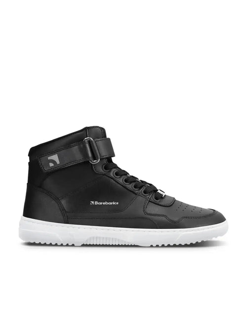 Barebarics - Zing High Top Leather Black & White - Zapatillas barefoot de caña alta unisex negras