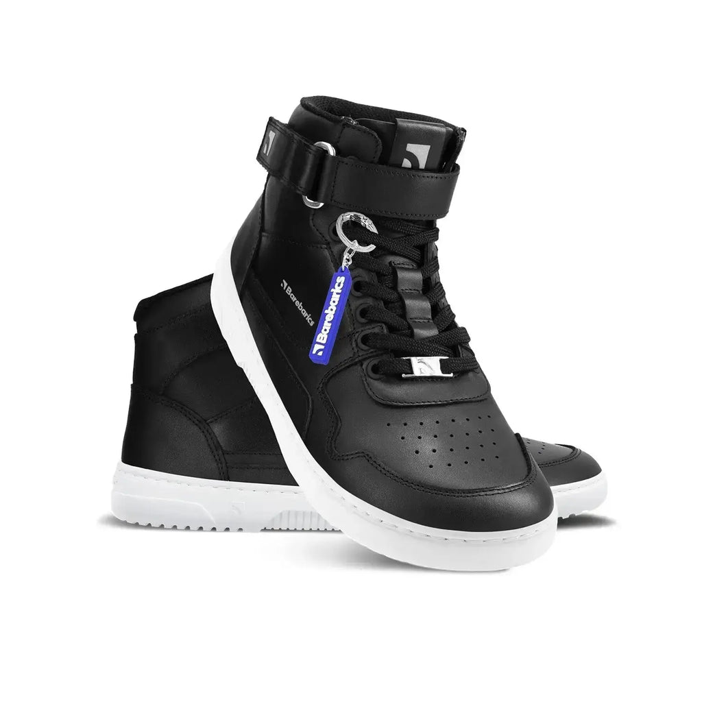 Barebarics - Zing High Top Leather Black & White - Zapatillas barefoot de caña alta unisex negras