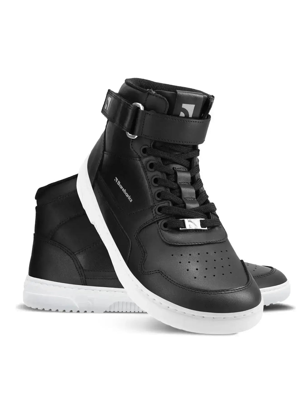 Barebarics - Zing High Top Leather Black & White - Zapatillas barefoot de caña alta unisex negras