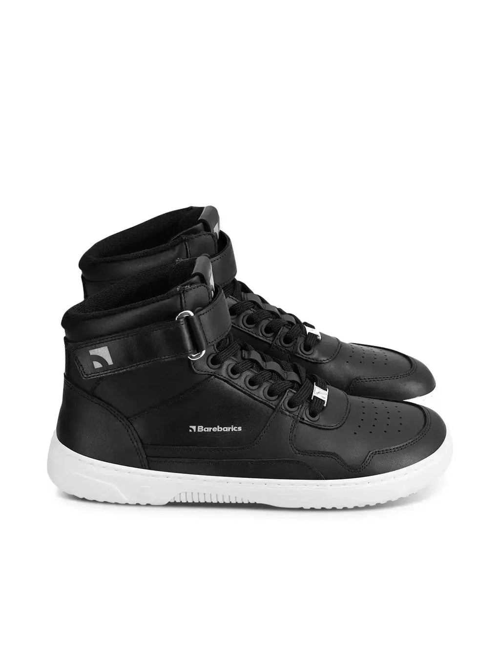 Barebarics - Zing High Top Leather Black & White - Zapatillas barefoot de caña alta unisex negras