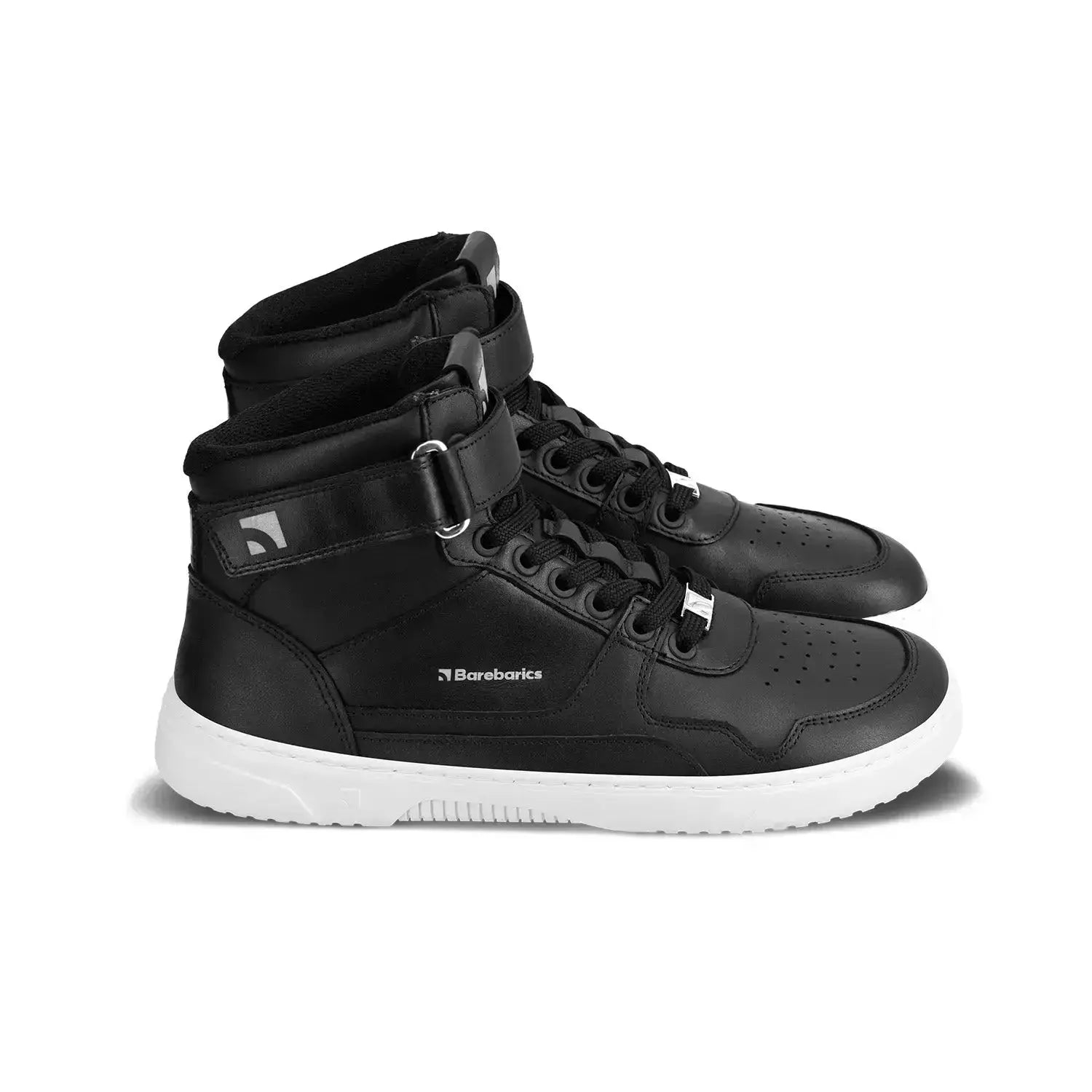 Barebarics - Zing High Top Leather Black & White - Zapatillas barefoot de caña alta unisex negras