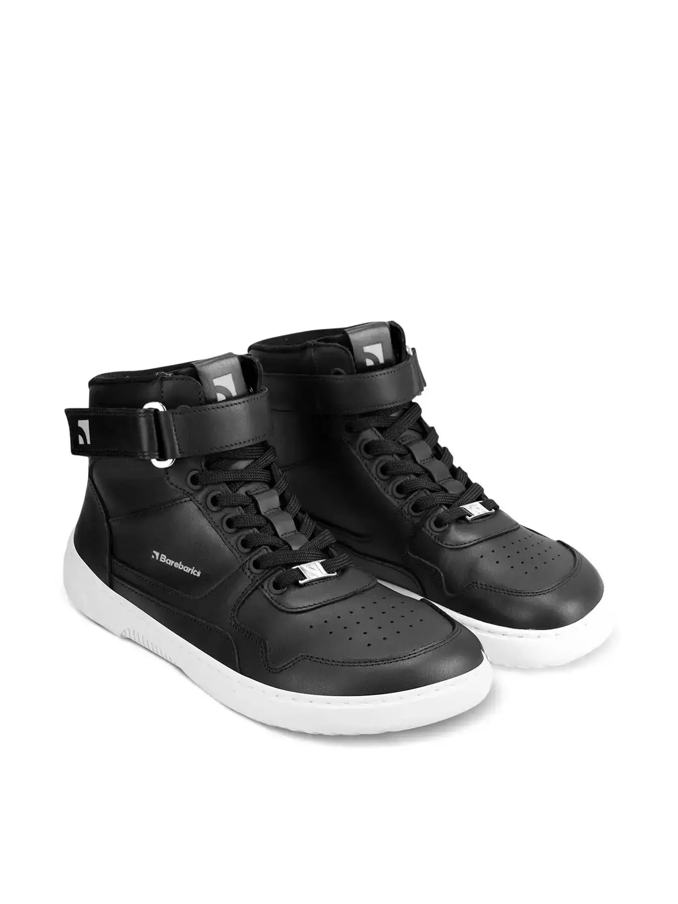 Barebarics - Zing High Top Leather Black & White - Zapatillas barefoot de caña alta unisex negras