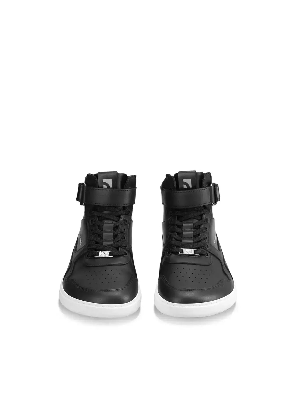 Barebarics - Zing High Top Leather Black & White - Zapatillas barefoot de caña alta unisex negras
