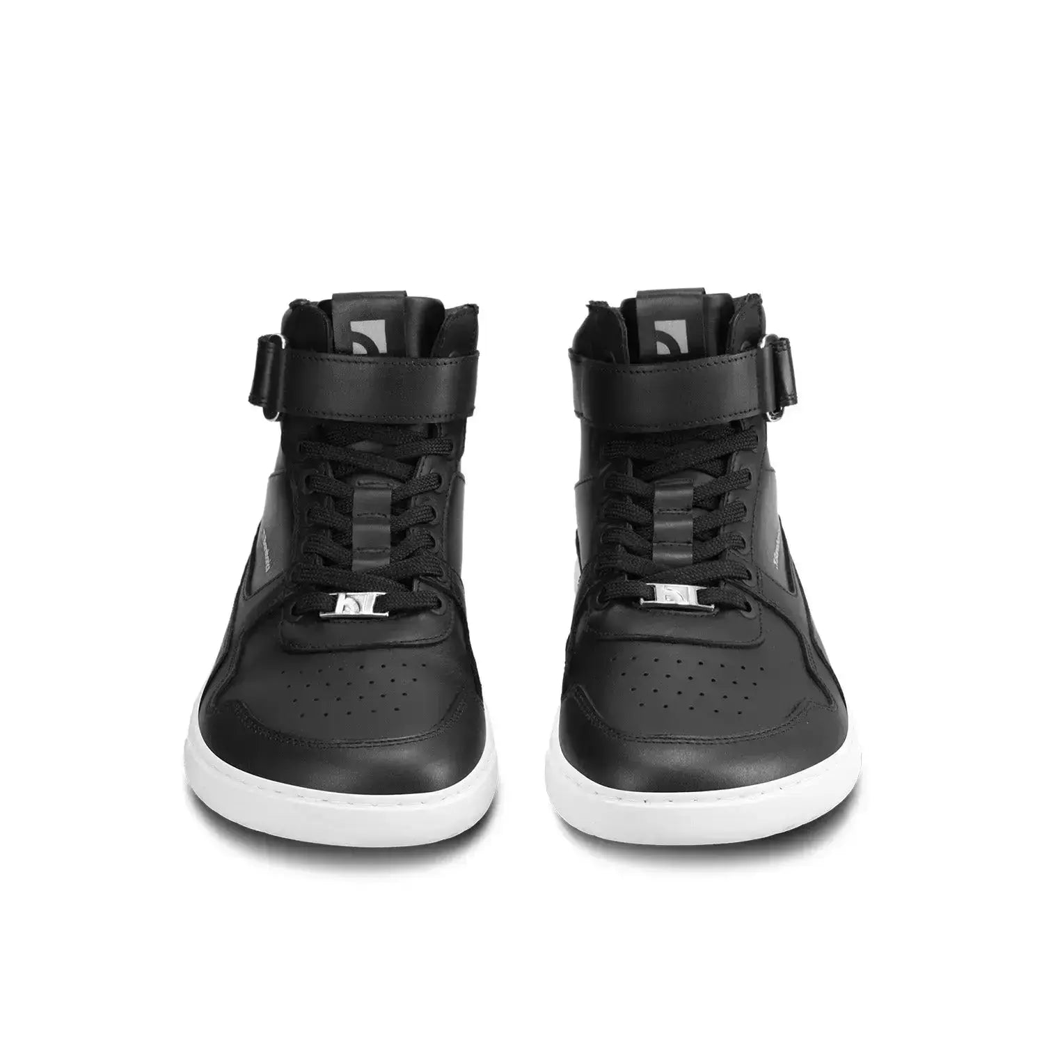 Barebarics - Zing High Top Leather Black & White - Zapatillas barefoot de caña alta unisex negras