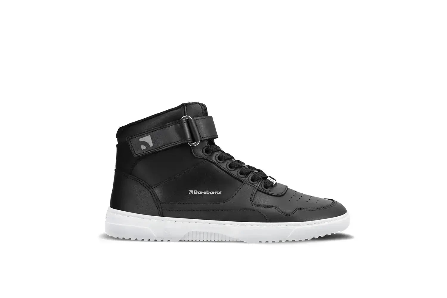 Barebarics - Zing High Top Leather Black & White - Zapatillas barefoot de caña alta unisex negras