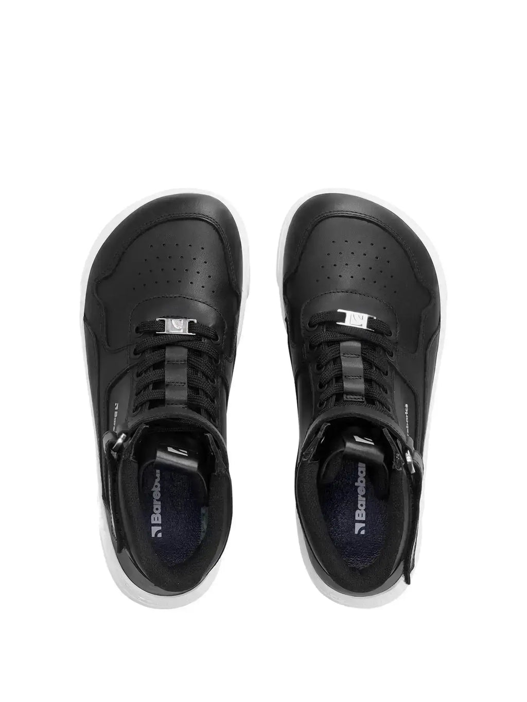 Barebarics - Zing High Top Leather Black & White - Zapatillas barefoot de caña alta unisex negras