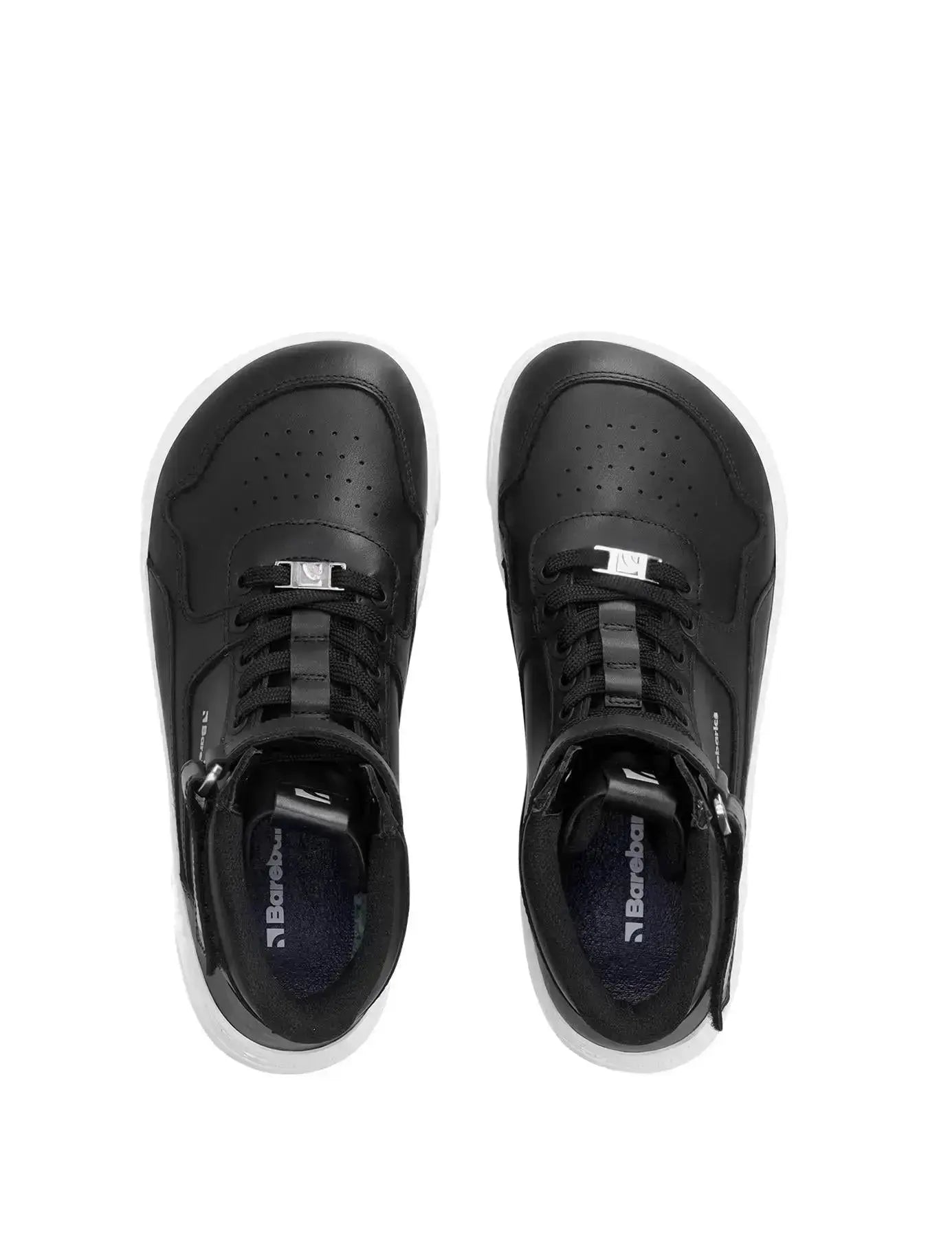 Barebarics - Zing High Top Leather Black & White - Zapatillas barefoot de caña alta unisex negras