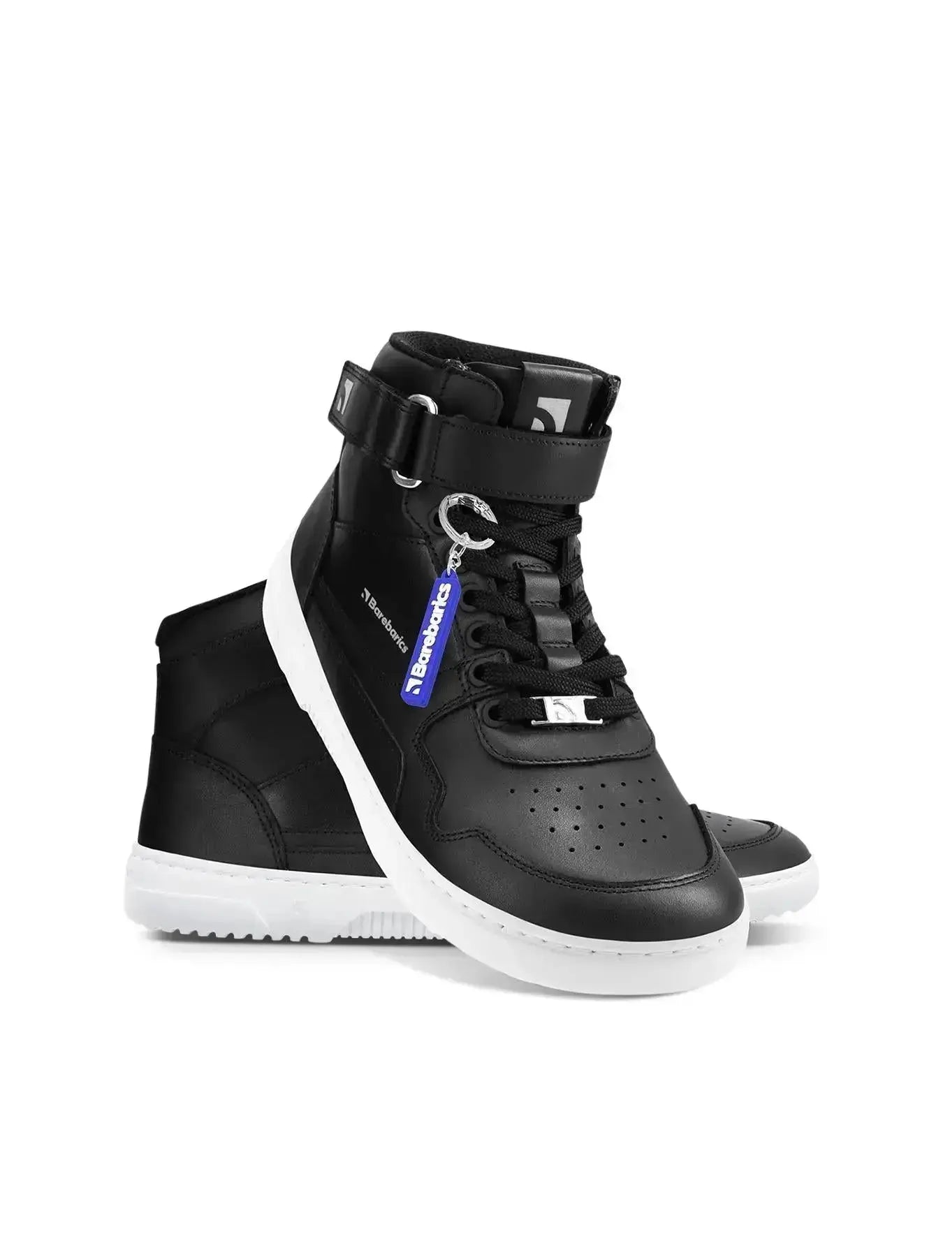 Barebarics - Zing High Top Leather Black & White - Zapatillas barefoot de caña alta unisex negras