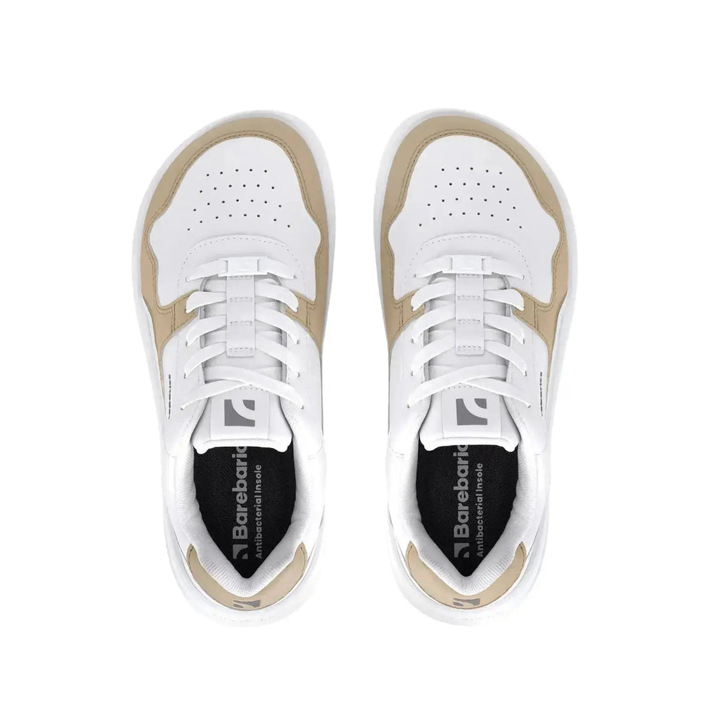 Barebarics - Zing White & Cream Leather - Zapatillas barefoot unisex blanco y beige