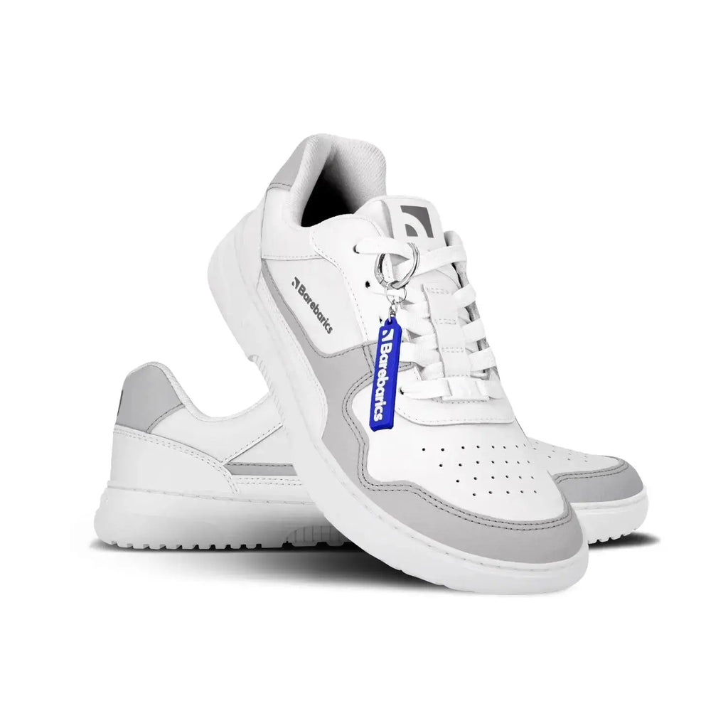 Barebarics - Zing White & Light Grey Leather - Zapatillas barefoot unisex blanco y gris claro