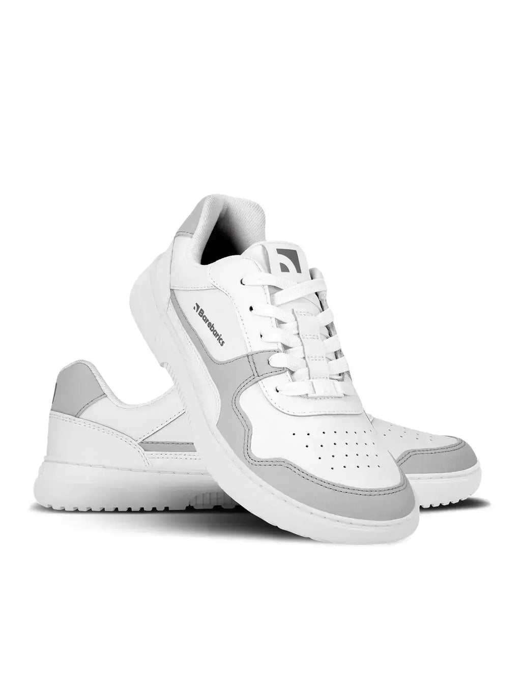 Barebarics - Zing White & Light Grey Leather - Zapatillas barefoot unisex blanco y gris claro