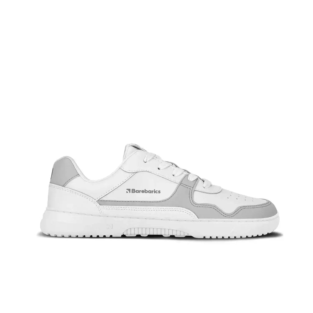 Barebarics - Zing White & Light Grey Leather - Zapatillas barefoot unisex blanco y gris claro