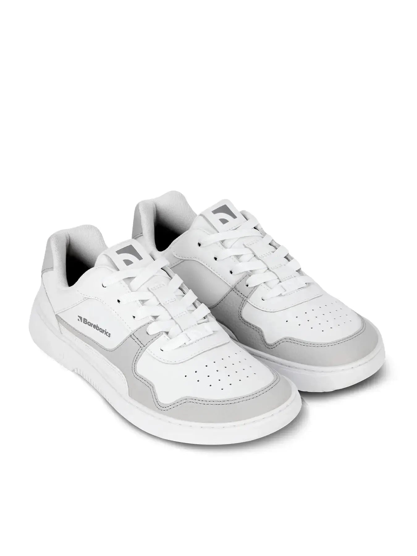 Barebarics - Zing White & Light Grey Leather - Zapatillas barefoot unisex blanco y gris claro