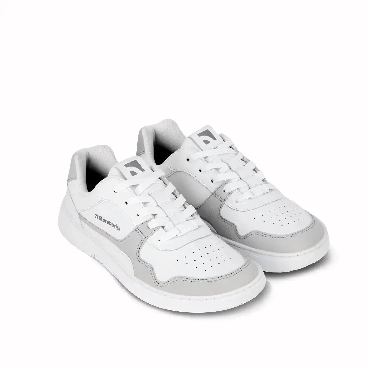 Barebarics - Zing White & Light Grey Leather - Zapatillas barefoot unisex blanco y gris claro