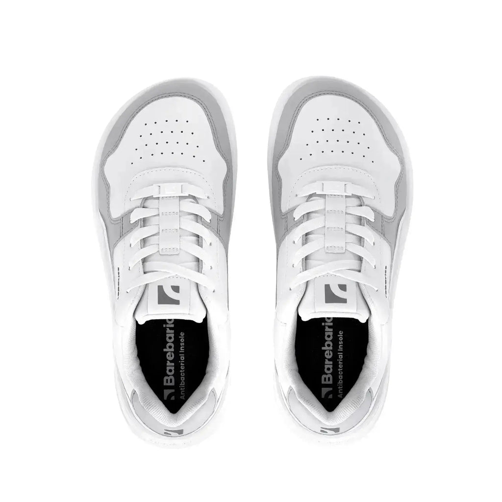 Barebarics - Zing White & Light Grey Leather - Zapatillas barefoot unisex blanco y gris claro