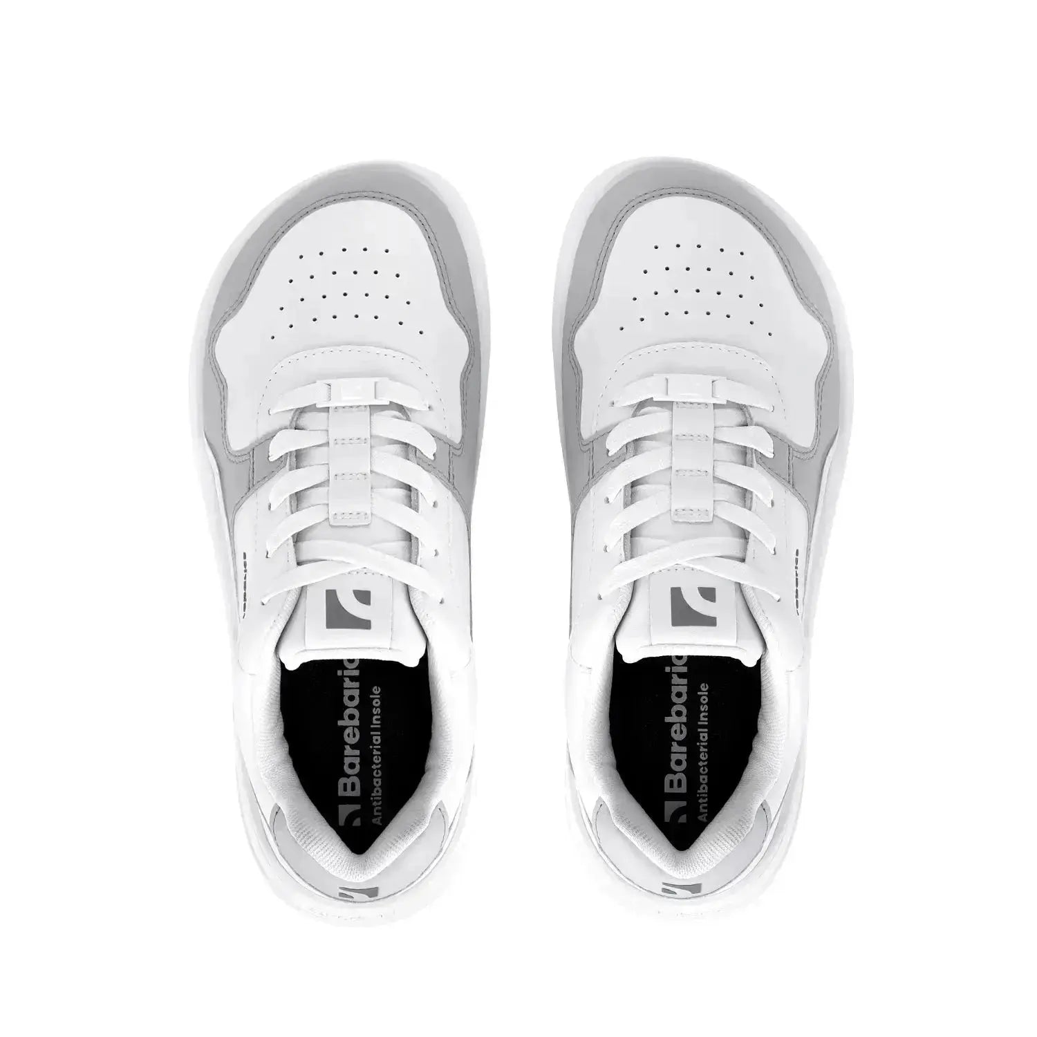 Barebarics - Zing White & Light Grey Leather - Zapatillas barefoot unisex blanco y gris claro