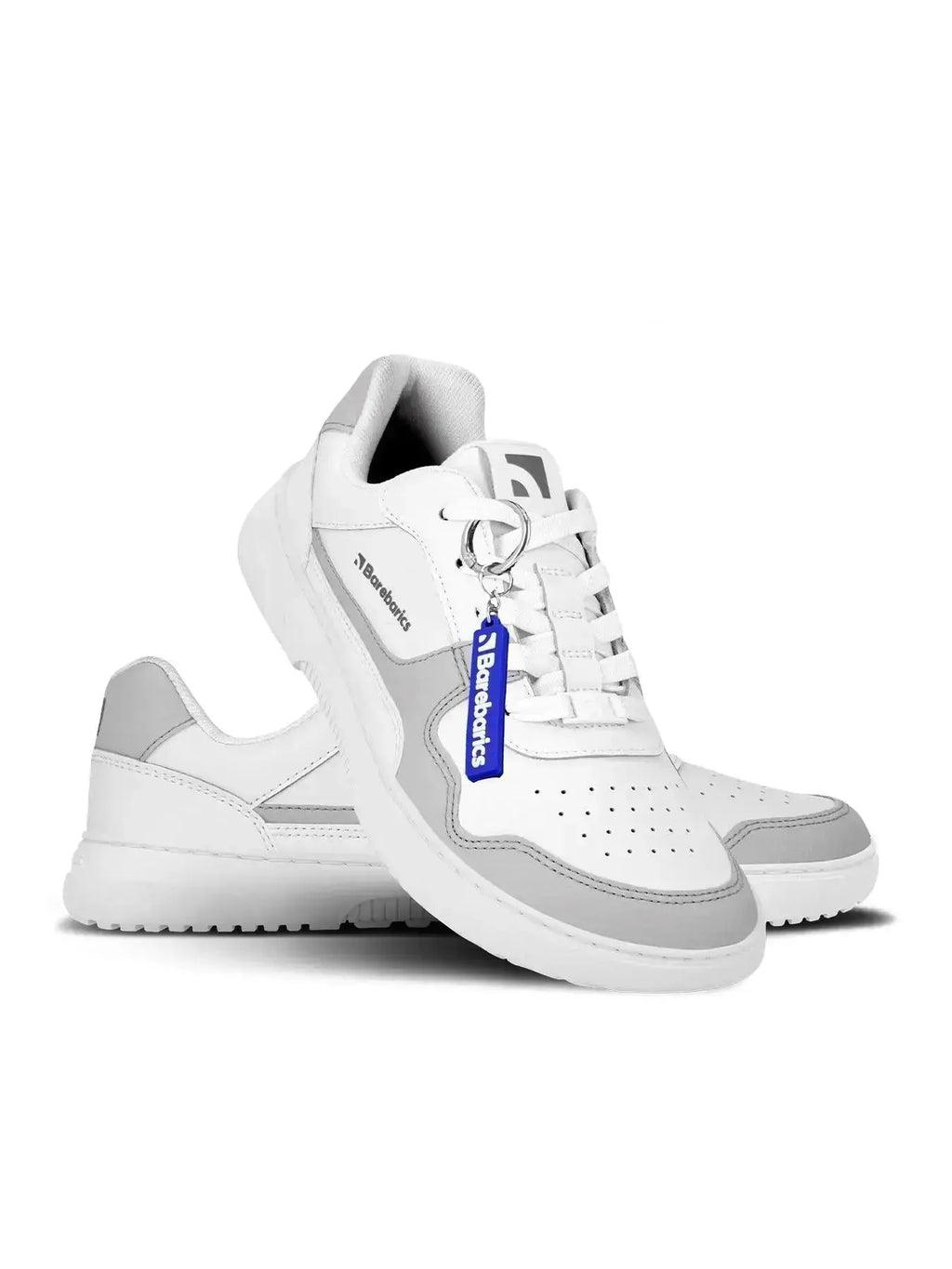 Barebarics - Zing White & Light Grey Leather - Zapatillas barefoot unisex blanco y gris claro