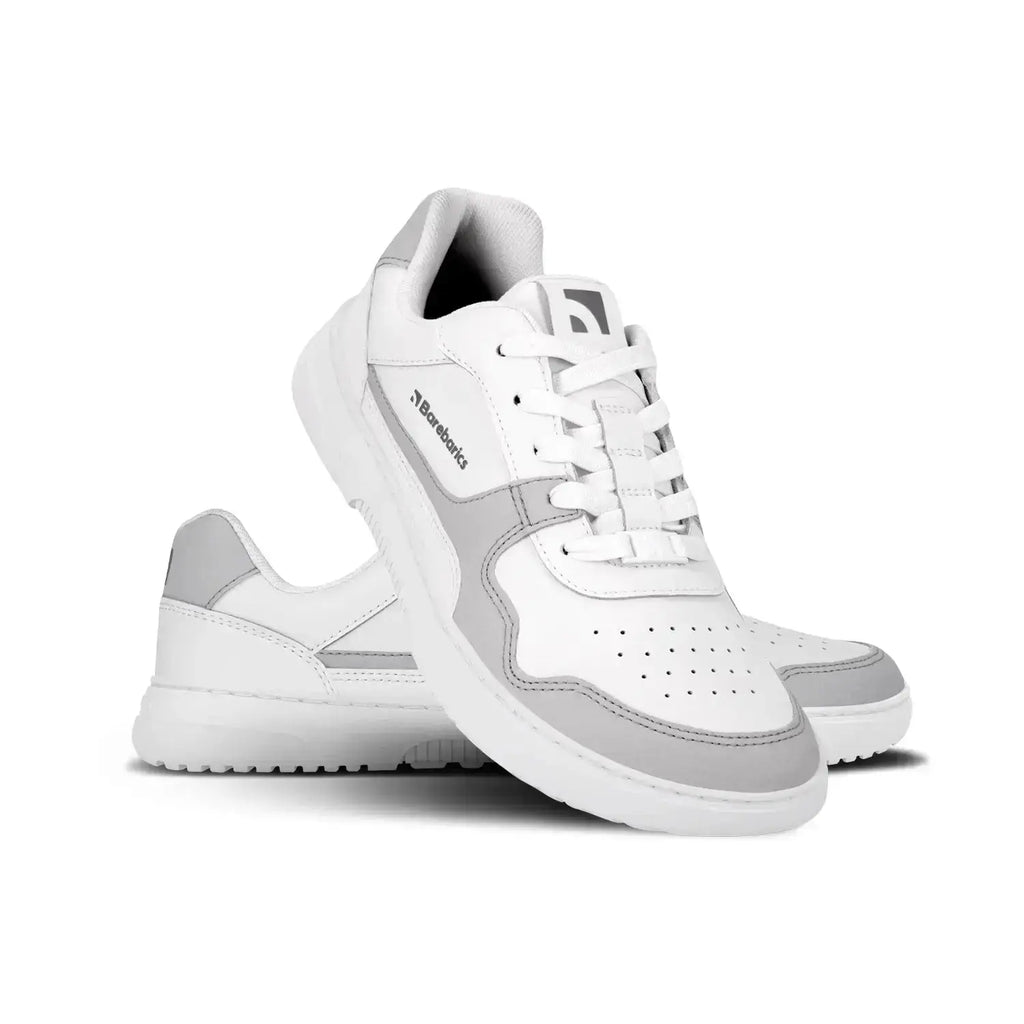 Barebarics - Zing White & Light Grey Leather - Zapatillas barefoot unisex blanco y gris claro
