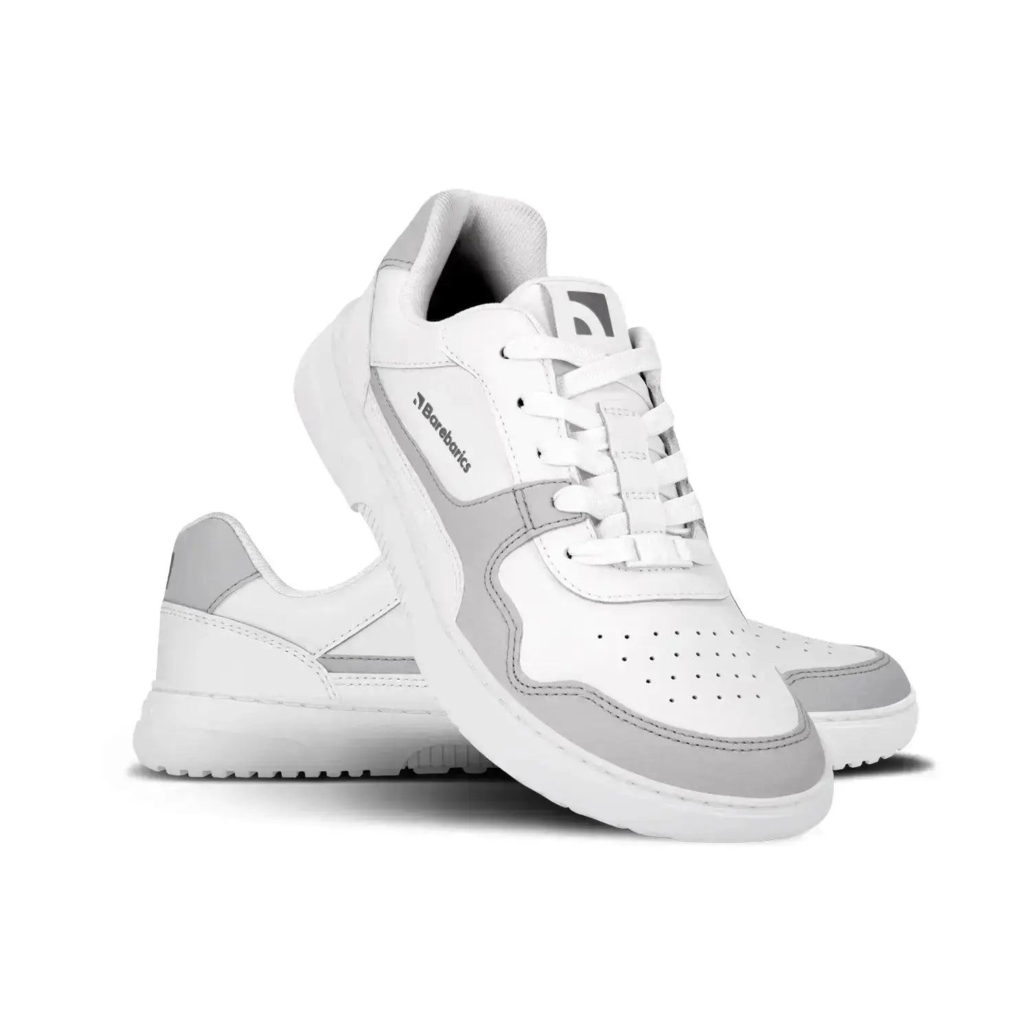 Barebarics - Zing White & Light Grey Leather - Zapatillas barefoot unisex blanco y gris claro