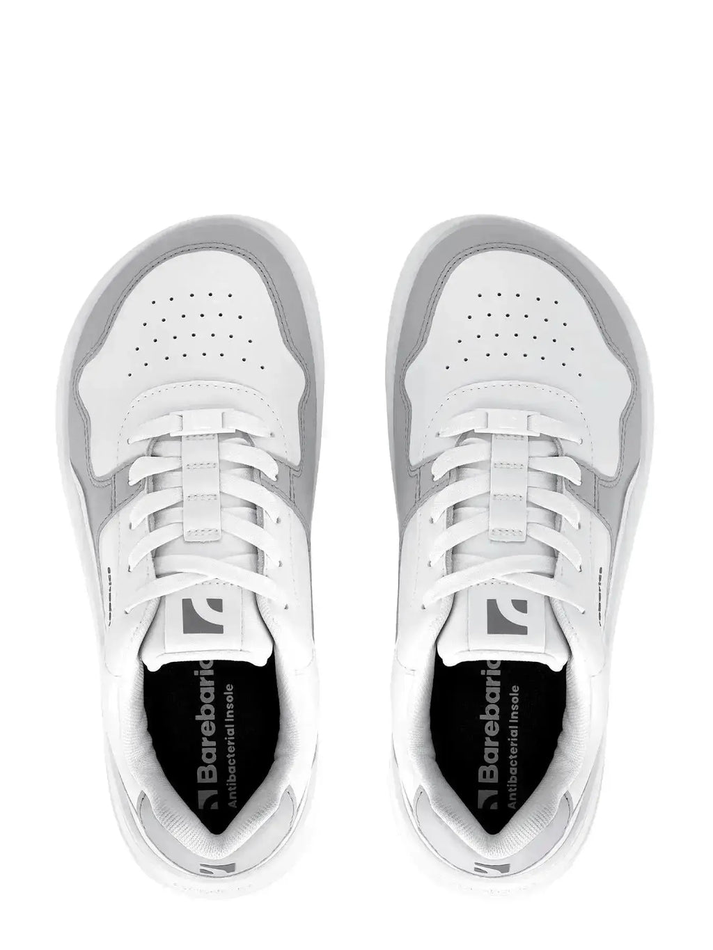 Barebarics - Zing White & Light Grey Leather - Zapatillas barefoot unisex blanco y gris claro