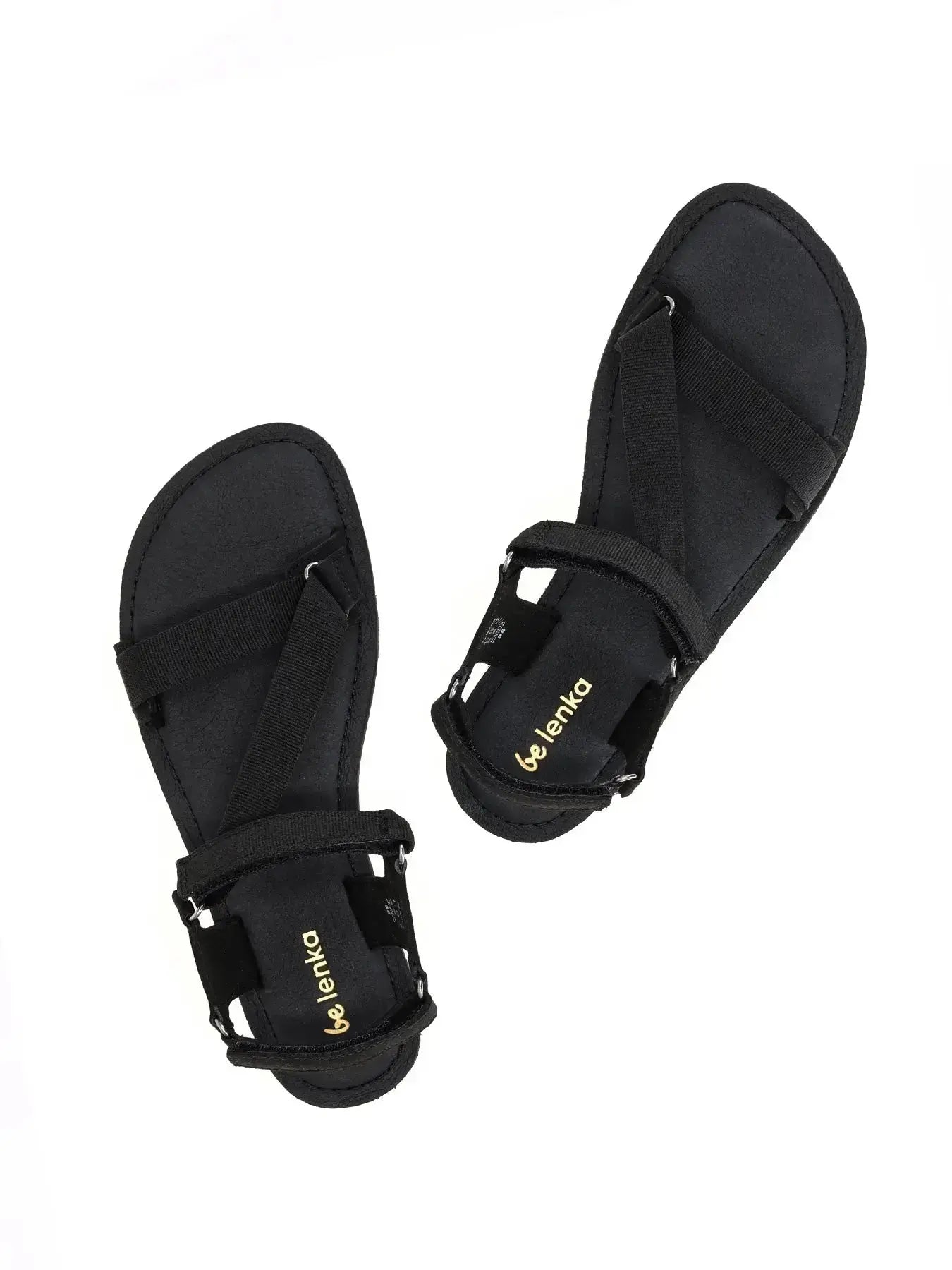 Sandales barefoot Be Lenka Flexi 2.0 noires avec brides ajustables et semelle fine.