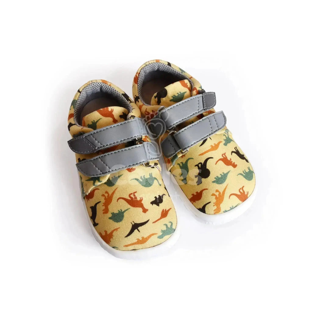 Beda - BF 0001/TEX/W Dinosaur - Lonetas Barefoot infantiles amarillas de dinosaurios
