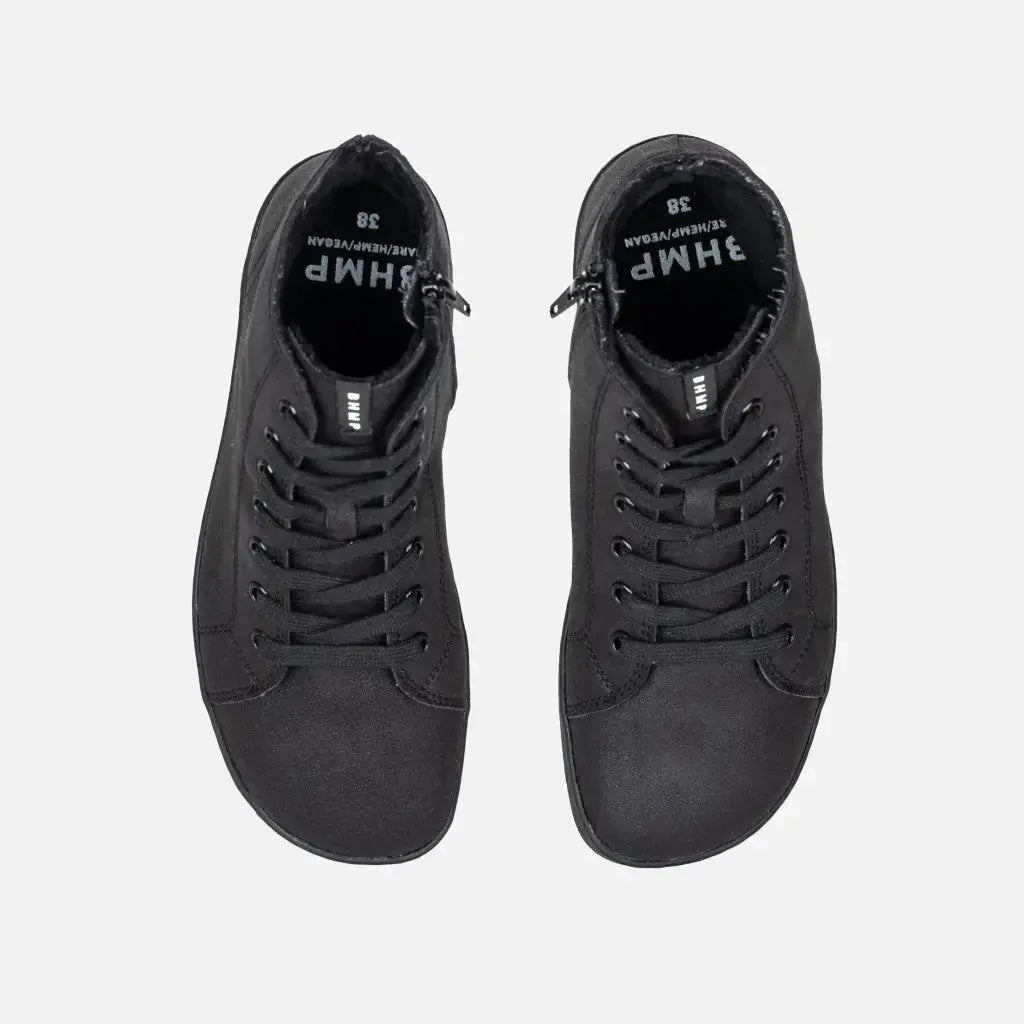 Bohempia - Alex Onyx - Botines barefoot con forro invernal veganos unisex negros