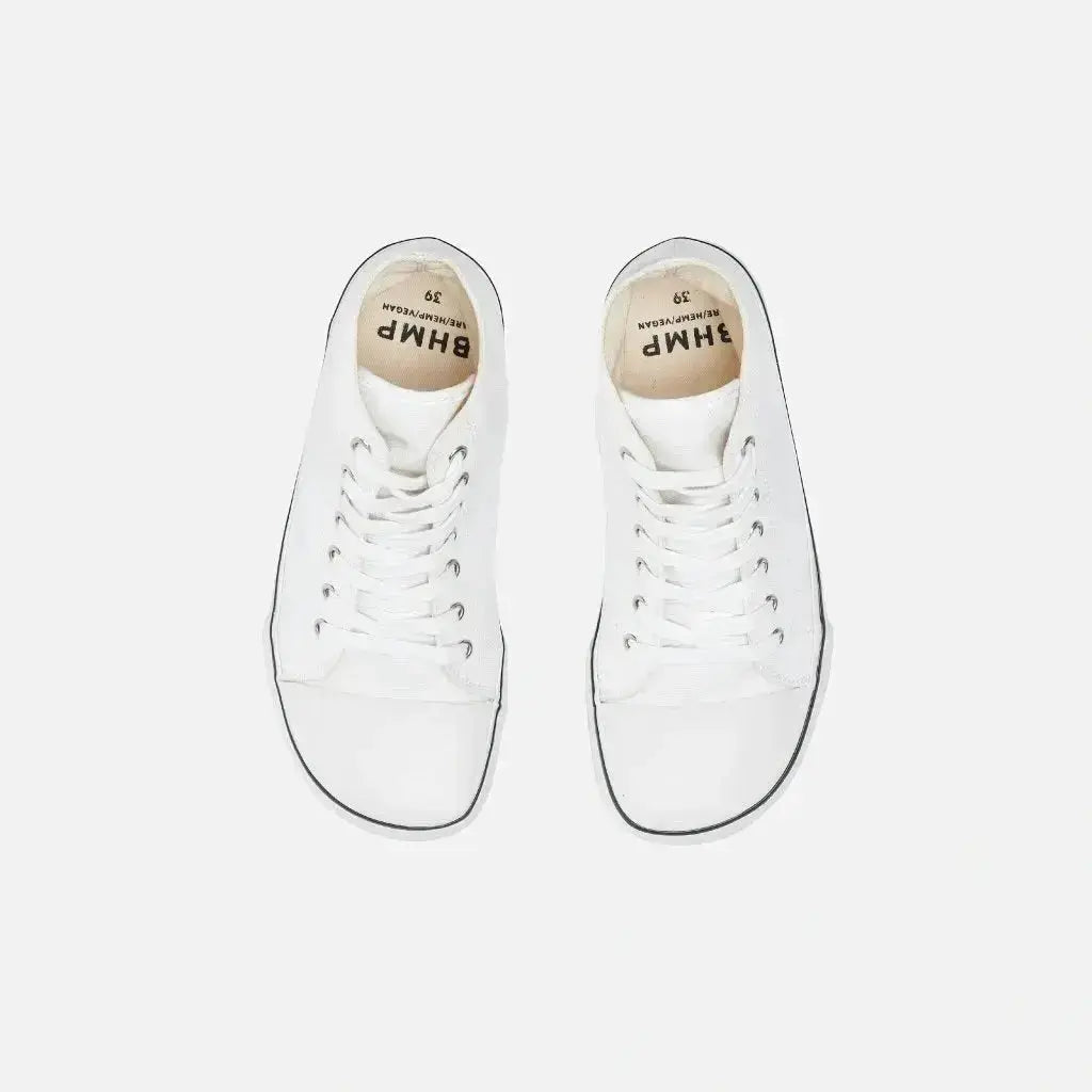 Bohempia - Orik 2.0 White & White - Zapatillas barefoot veganas de caña alta unisex blancas