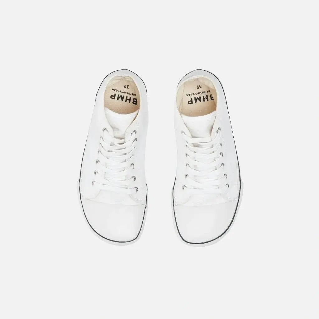 Bohempia - Orik 2.0 White & White - Zapatillas barefoot veganas de caña alta unisex blancas