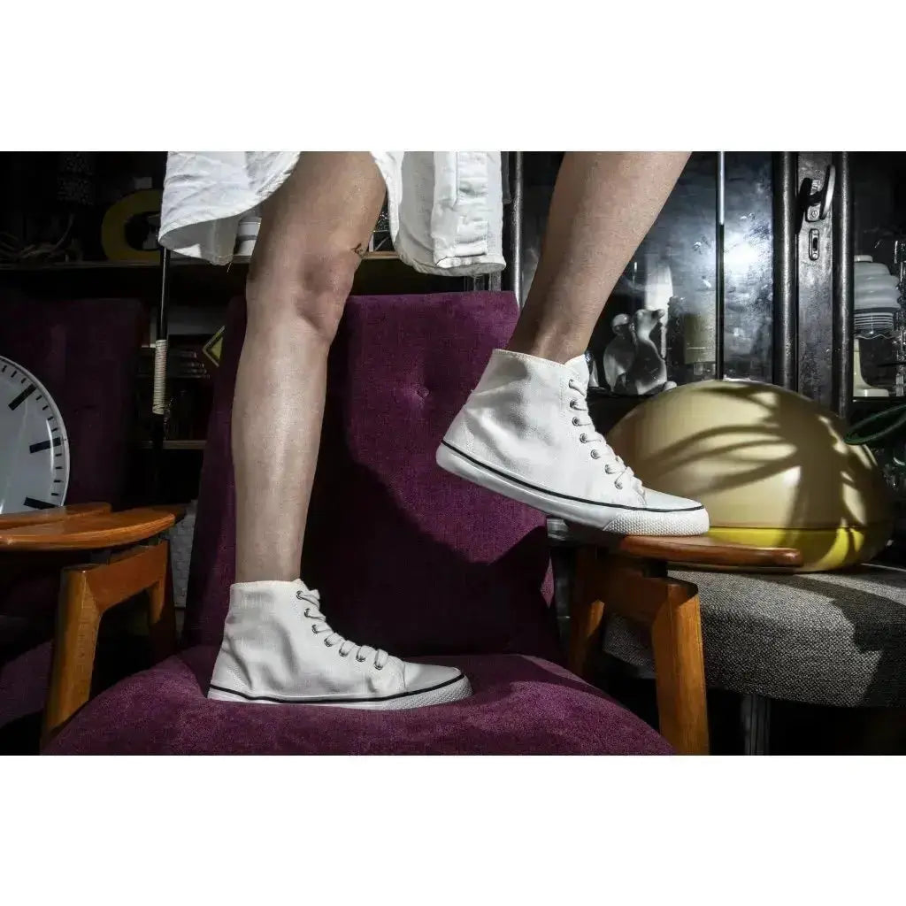 Bohempia - Orik 2.0 White & White - Zapatillas barefoot veganas de caña alta unisex blancas