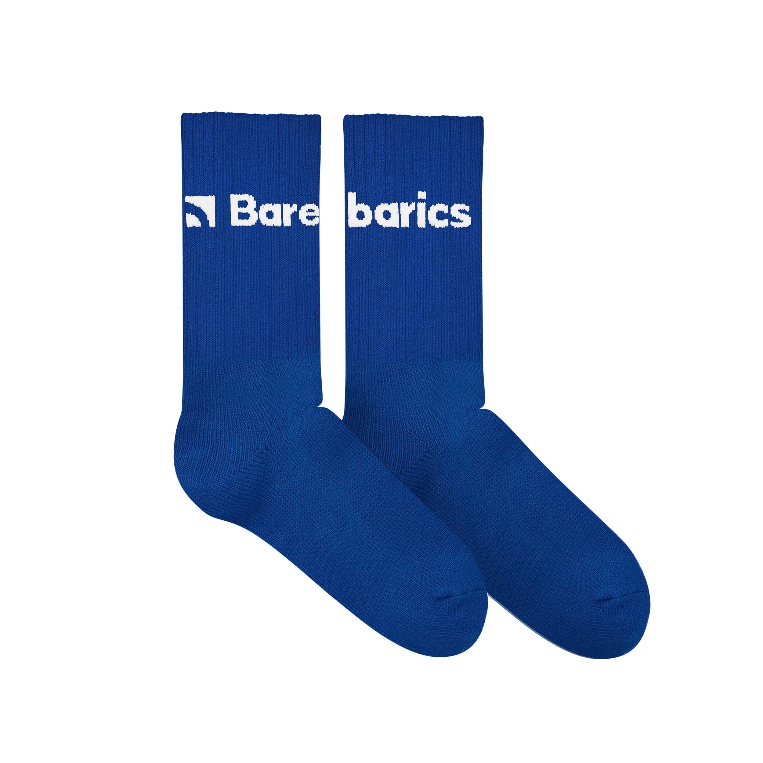 Barebarics - Chaussettes barefoot - Mi-hautes - Bleu - Grand logo - Lot de 3