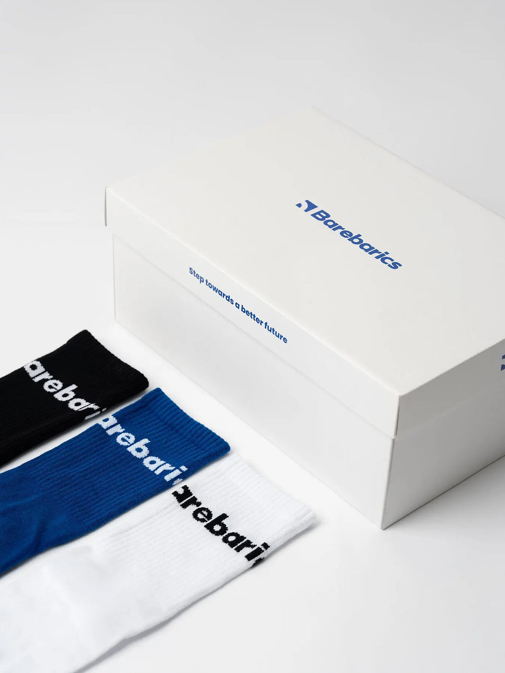 Barebarics - Chaussettes barefoot - Mi-hautes - Bleu - Grand logo - Lot de 3