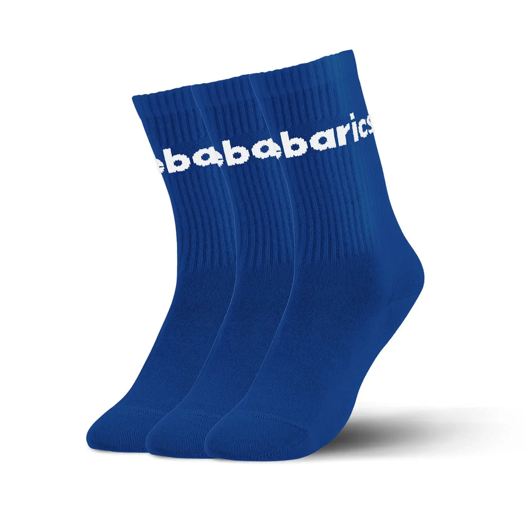 Barebarics - Chaussettes barefoot - Mi-hautes - Bleu - Grand logo - Lot de 3