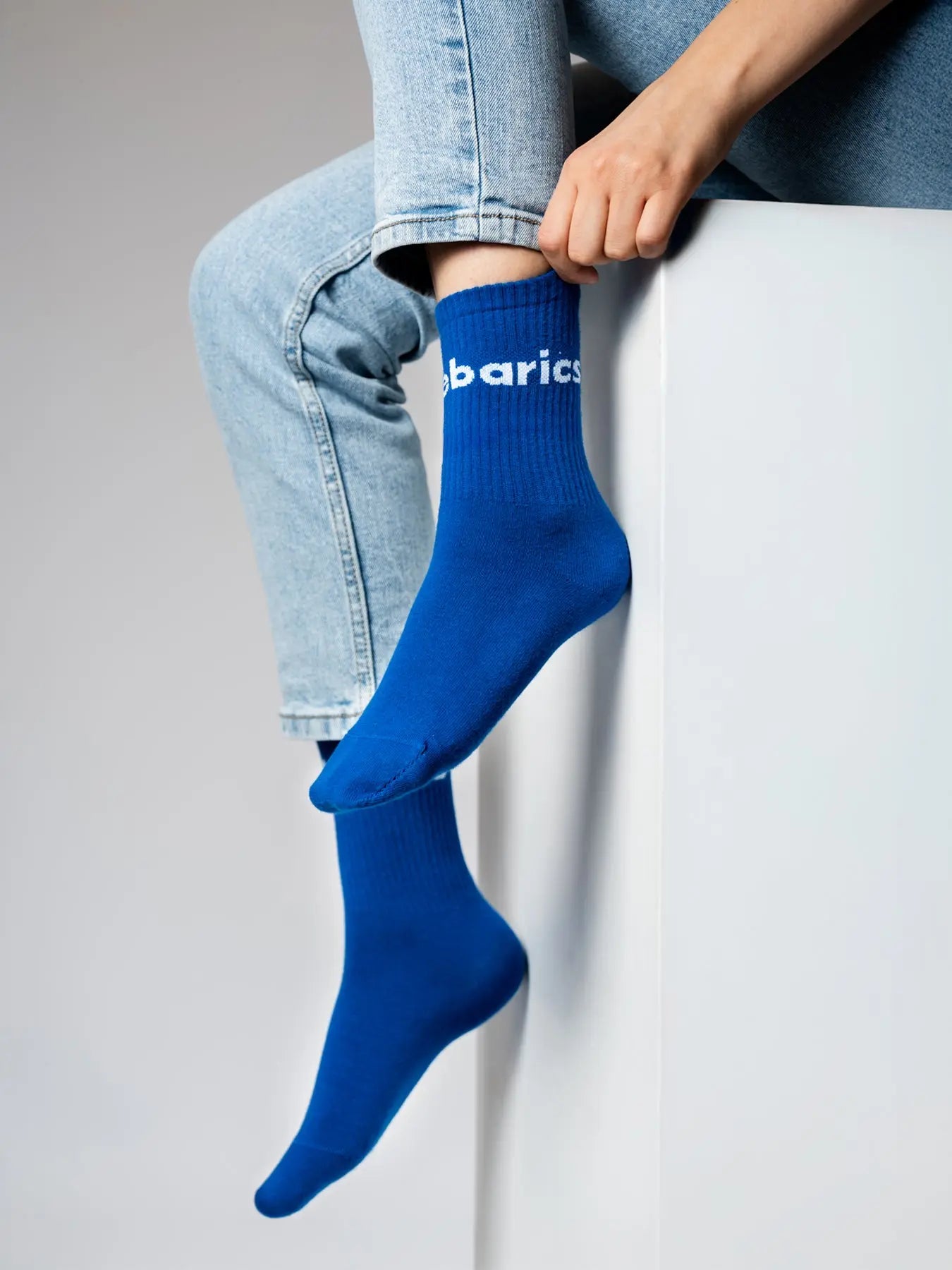 Barebarics - Chaussettes barefoot - Mi-hautes - Bleu - Grand logo - Lot de 3