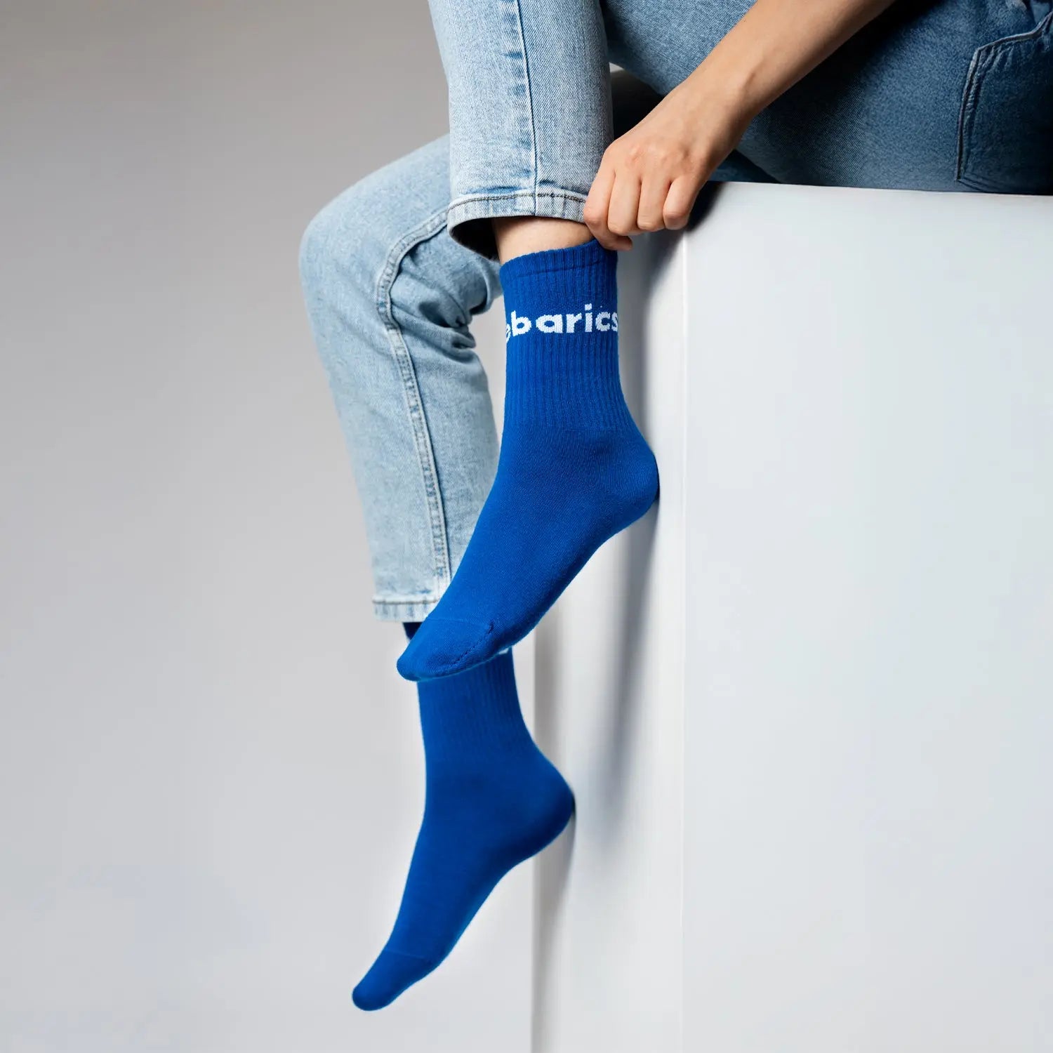 Barebarics - Chaussettes barefoot - Mi-hautes - Bleu - Grand logo - Lot de 3