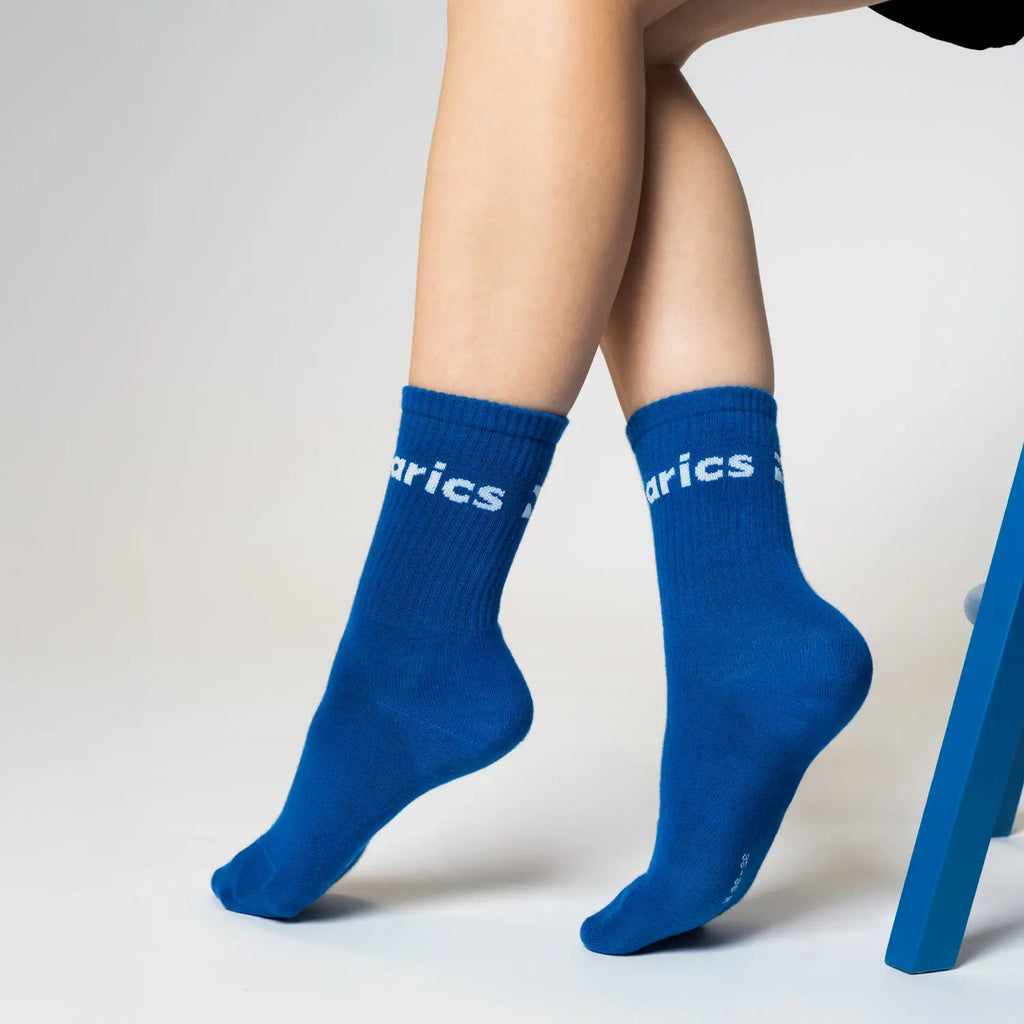 Barebarics - Chaussettes barefoot - Mi-hautes - Bleu - Grand logo - Lot de 3