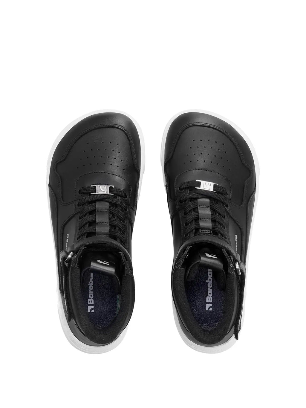 Barebarics - Zing High Top Leather Black & White - Zapatillas barefoot de caña alta unisex negras