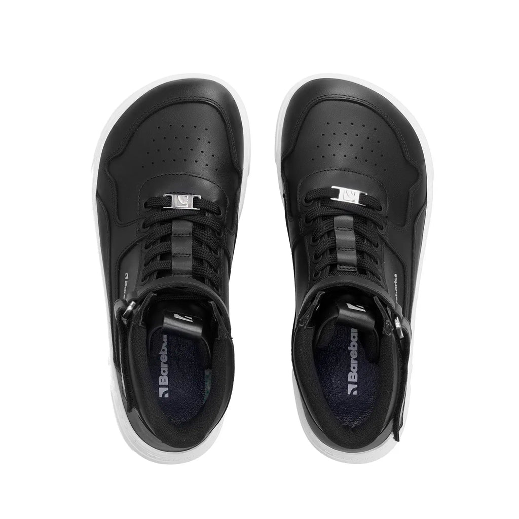 Barebarics - Zing High Top Leather Black & White - Zapatillas barefoot de caña alta unisex negras