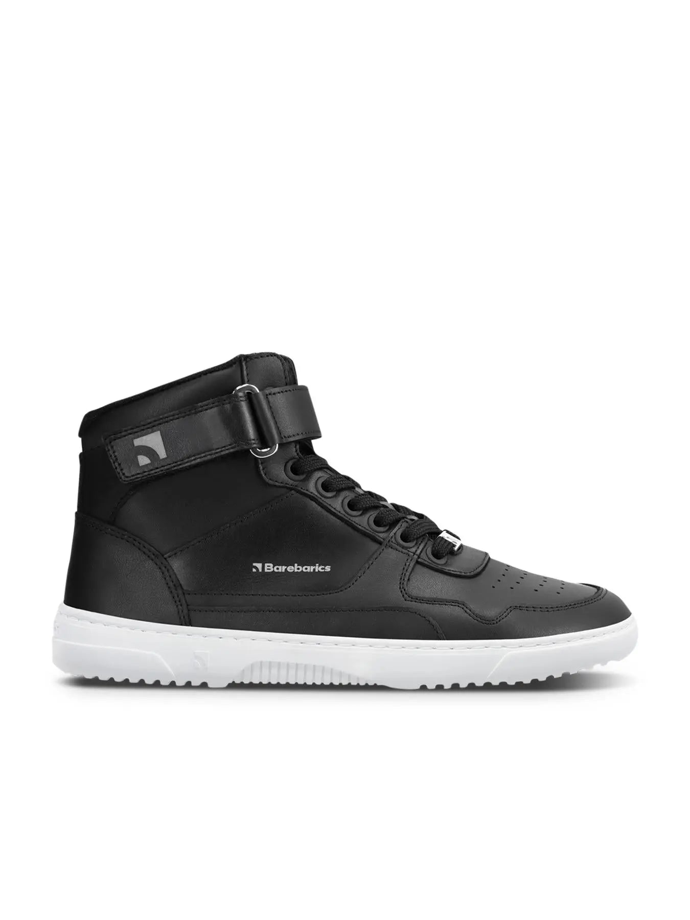 Barebarics - Zing High Top Leather Black & White - Zapatillas barefoot de caña alta unisex negras
