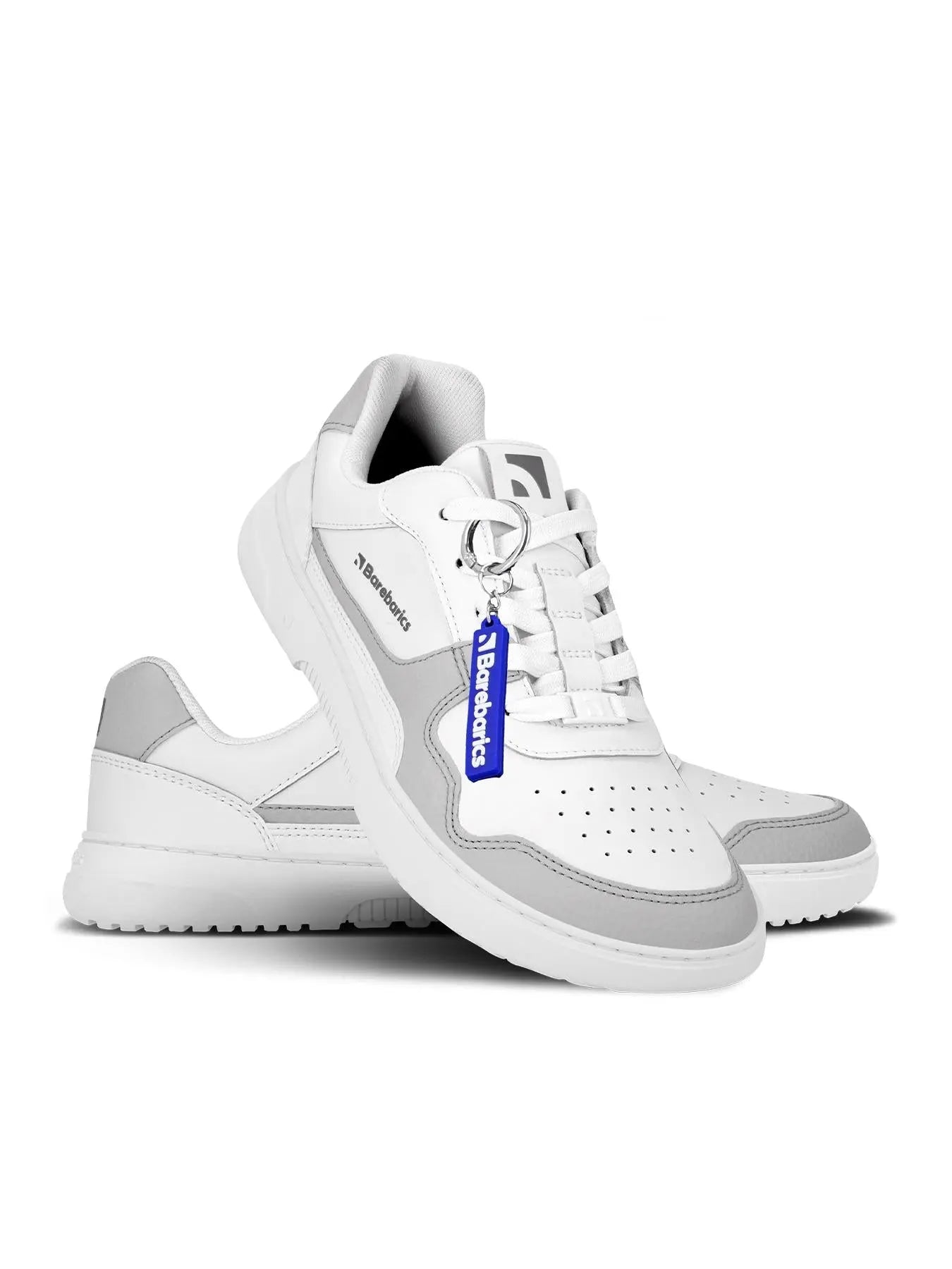 Barebarics - Zing White & Light Grey Leather - Zapatillas barefoot unisex blanco y gris claro