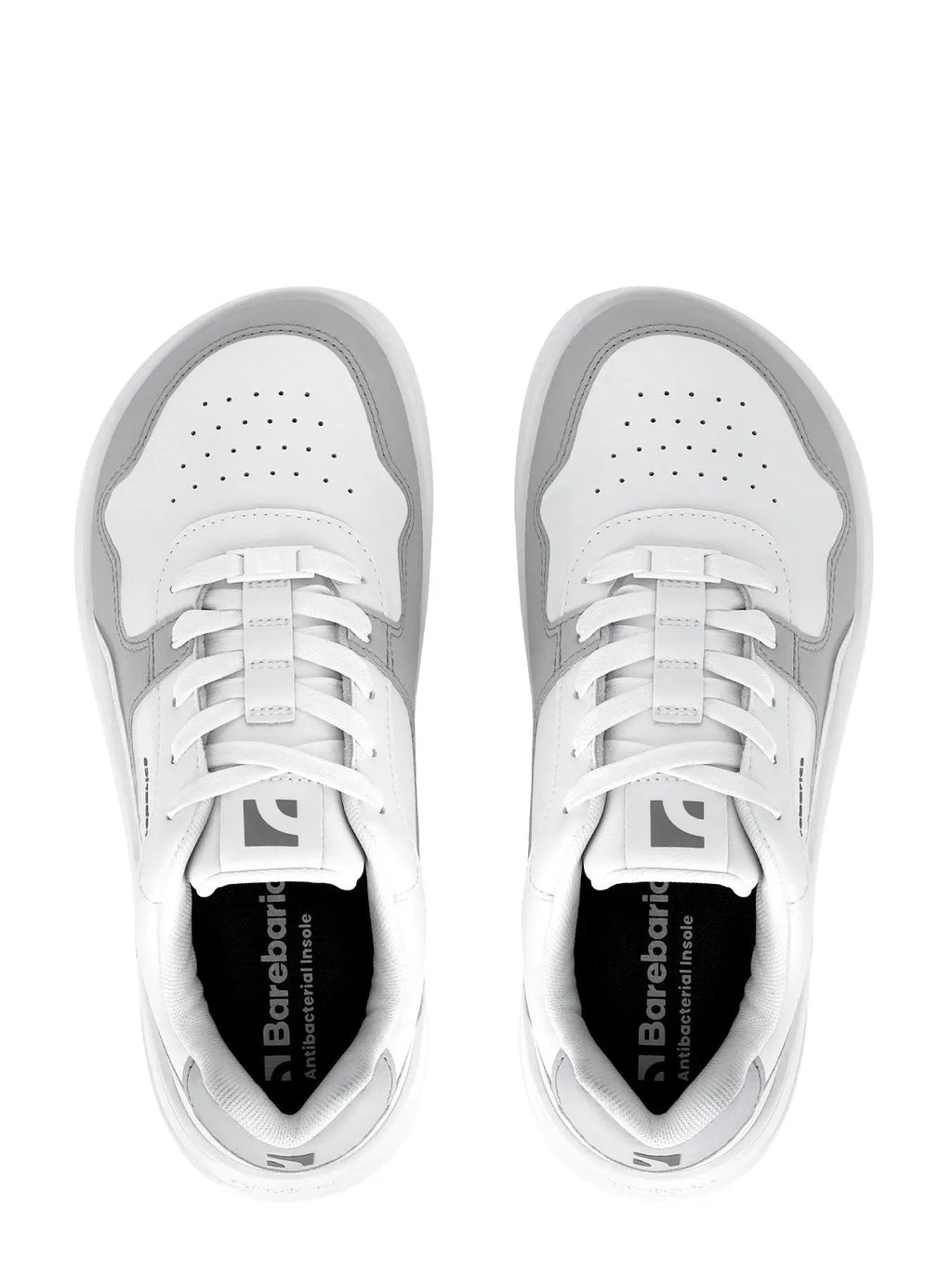 Barebarics - Zing White & Light Grey Leather - Zapatillas barefoot unisex blanco y gris claro